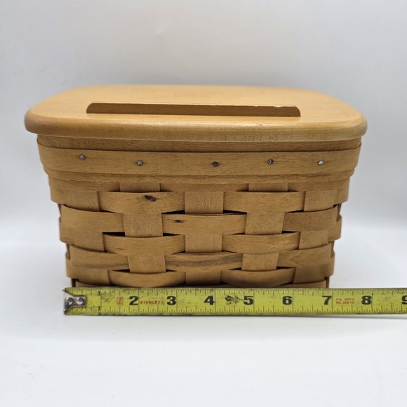 Vintage Longaberger Woodcrafts Rectangular Basket with Wooden Lid Handwoven - Picture 7 of 8